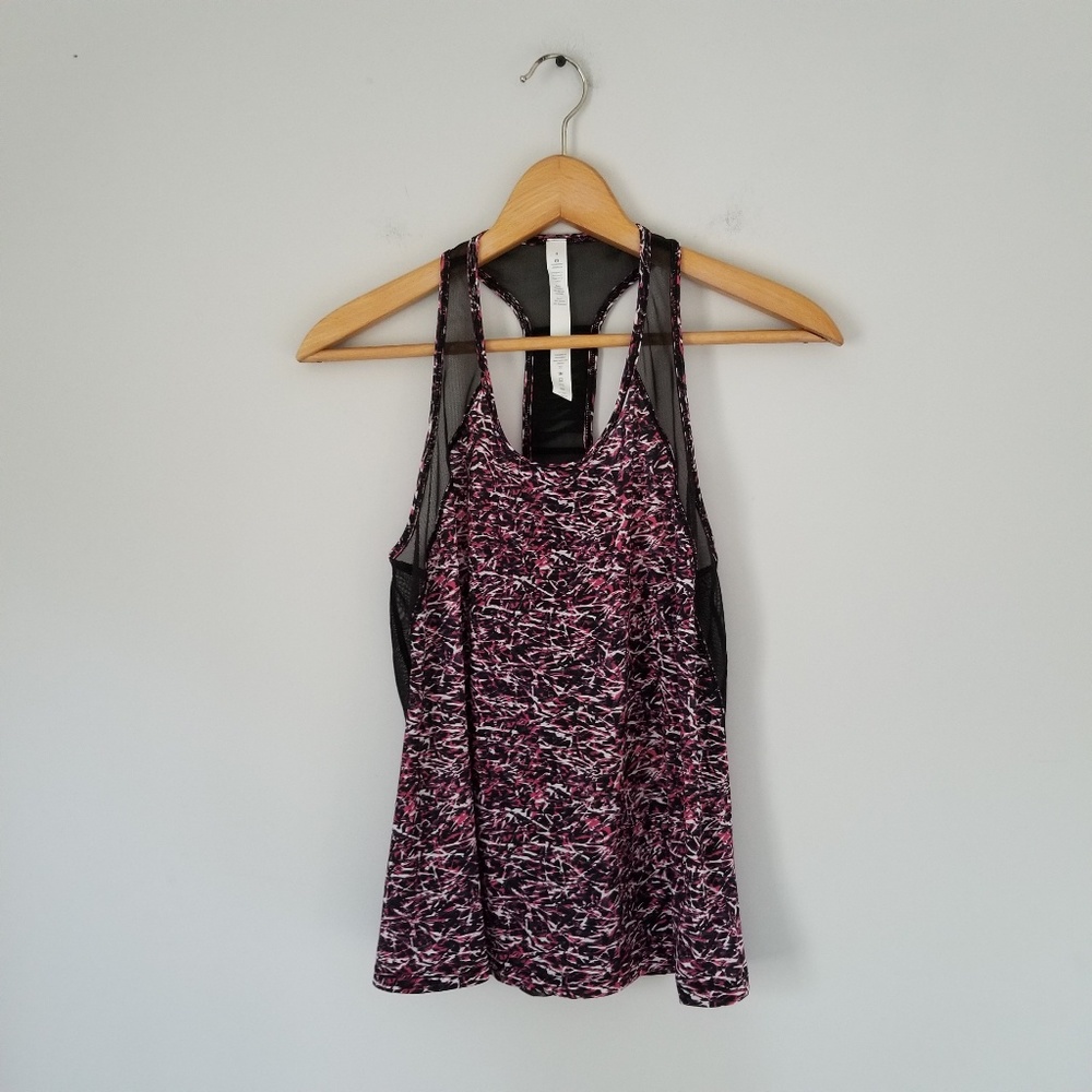 Lululemon Sunshine Salutation Racerback Printed Tank Sz 4 Mesh Trim